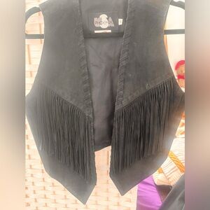 Black Fringe Women's Vest authentic leather